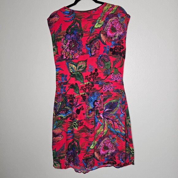 Desigual 42 M Red Botanical Dress Floral Zipper Ofelia Asymmetric Euro Tropical - Picture 6 of 7